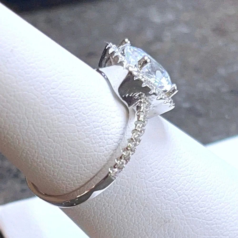 Sterling Silver Cushion-Cut Halo CZ Engagement Ring -Size 6 -7g‎
